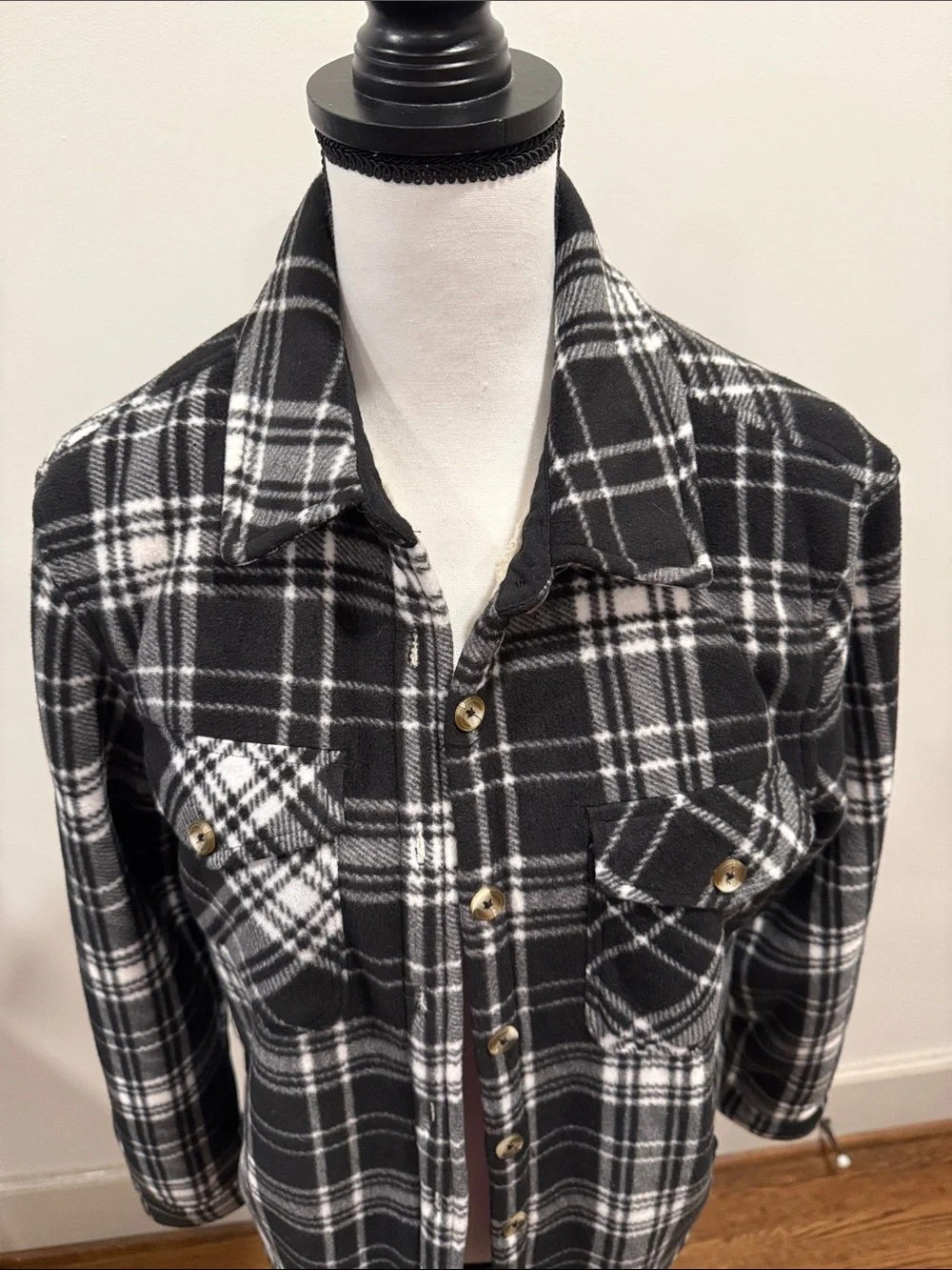 Sage Collective Black & White Plaid Button-Front Women's Shacket Sz Medium
